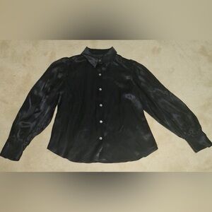 Fifteen Twenty Black Velvet Button Up Shirt Blouse XS Long Sleeve